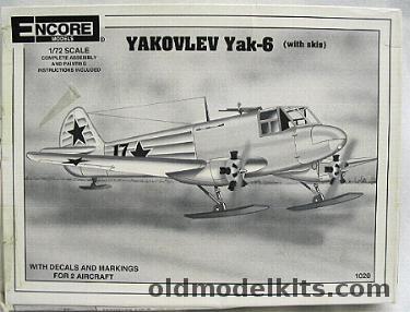 Encore 1/72 Yakovlev Yak-6  With Skis, 1020 plastic model kit